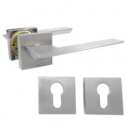 Klamka drzwiowa ZAHORA aluminiowa + rozety kwadrat na wkładkę satyna