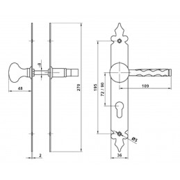 Klamko-gałka stała na wkładkę 72 czarna szyld 270x36mm mod.106PB72