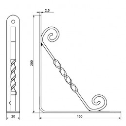 Wspornik półki stalowy biały 200x150mm mod. 11