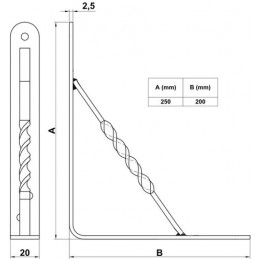 Wspornik półki wzmocniony stal biały 250x200mm mod. 21
