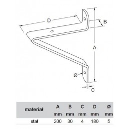 Wspornik półki stalowy srebrny 200x180mm mod. BELLUCCI