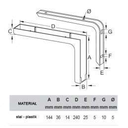 Wspornik półki czarny 144x240mm mod. LEONARDO, 2szt.