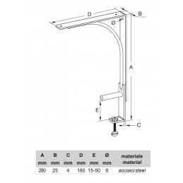Wspornik półki montowany do blatu stalowy biały 180x200mm mod. TOP