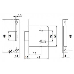 Zamek meblowy mosiężny 25mm mosiężny mod. 8