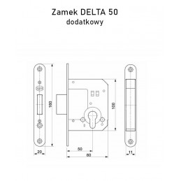 Zamek dodatkowy na wkładkę 50 F20 nikiel satyna DELTA bez zaczepu