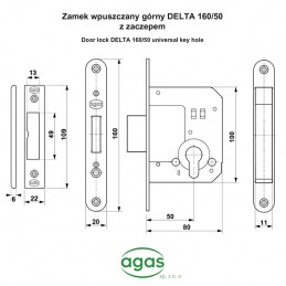 Zamek dodatkowy na wkładkę 50 F20 złoto antyczne DELTA z zaczepem