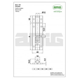 Zasuwka 501-150 aluminium złota
