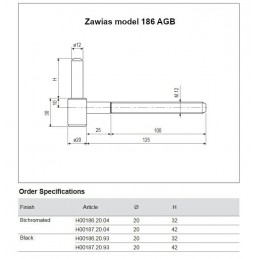 Zawias czarny model 186 śr.20mm/42