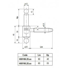 Zawias śr.20mm 60x53mm M czarny