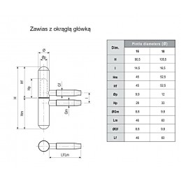Zawias z okrągłą główką śr.16x90 czarny