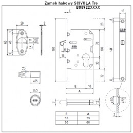 Zamek hakowy na wkładkę 35mm F16 chrom mat SCIVOLA Tre