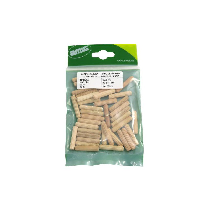 Kołki drewniane montażowe 6x30mm rowkowane 40szt. mod.25