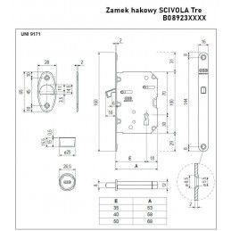Zamek hakowy na klucz 50mm F16 chrom mat SCIVOLA Tre