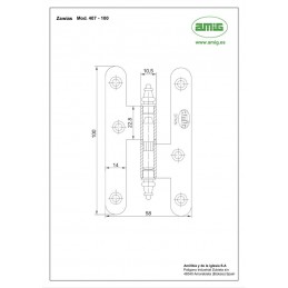 Zawias do drzwi 100x58 mosiądz chrom połysk rozłączny PRAWY (pl) mod. 407