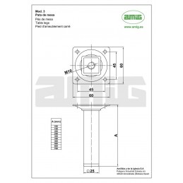 Noga 3-25x25x100 kwadrat czarna