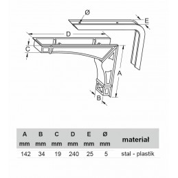 Wspornik półki czarny 142x240mm mod. DEA 24