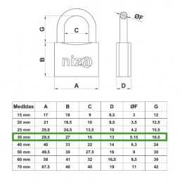 Kłódka mosiężna 30mm mod.NIZA display