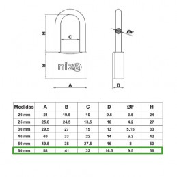 Kłódka mosiężna 60mm długie ucho mod.NIZA display