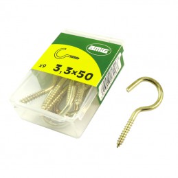 Hak półpełny haczyk wkręcany 3,3x50mm mosiądzowany 9szt.
