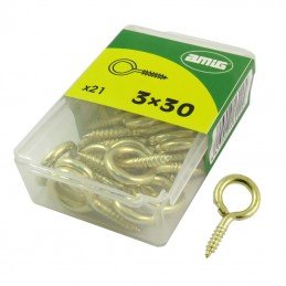 Haczyk wkręcany 3x30mm oczko 9mm mosiądzowany 21szt.