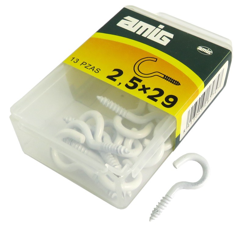 Hak półpełny haczyk wkręcany 2,5x29mm biały 13szt.
