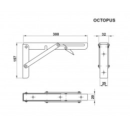 Wspornik półki składany stalowy biały 158x300mm mod. OCTOPUS