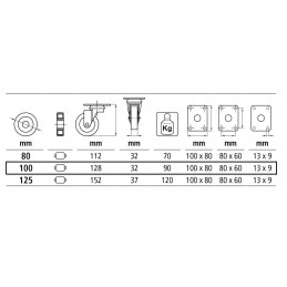 Kółko gumowe 100mm obrotowa płytka czarne 90kg mod.2522