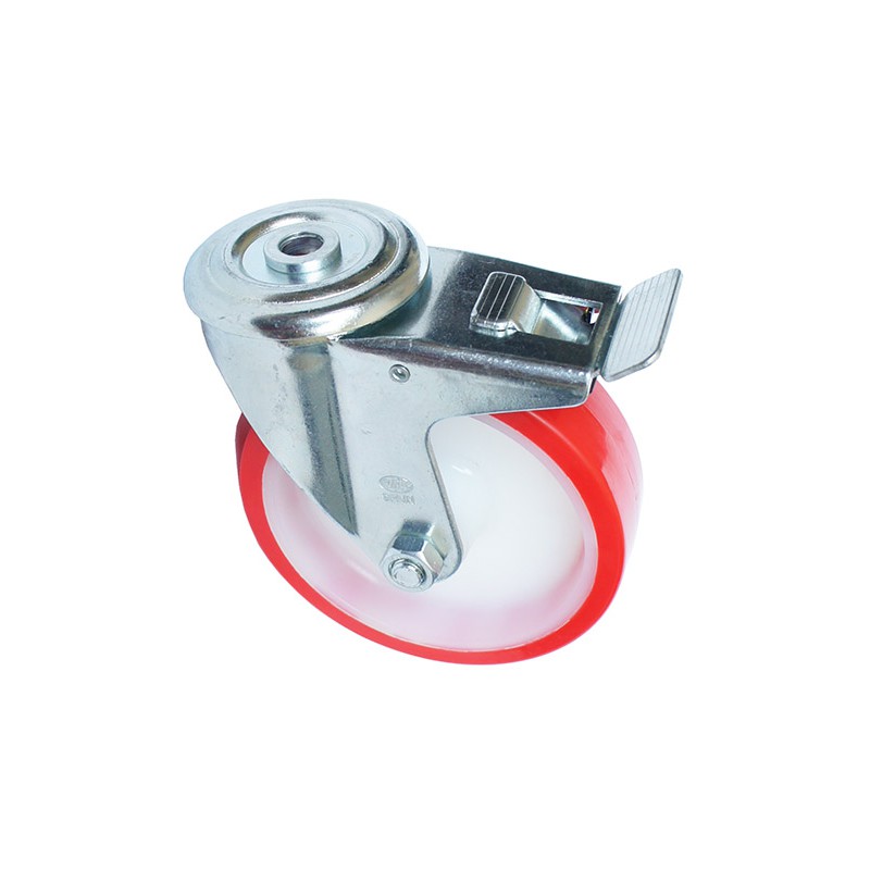 Kółko poliuretanowe 125mm hamulec otwór 12,5mm czer 170kg mod.2541