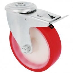 Kółko poliuretanowe 125mm hamulec otwór 12,5mm czer 170kg mod.2541