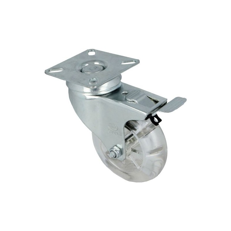Kółko z poliwęglanu 50mm obrotowa płytka hamulec transparentne 50kg mod.2570
