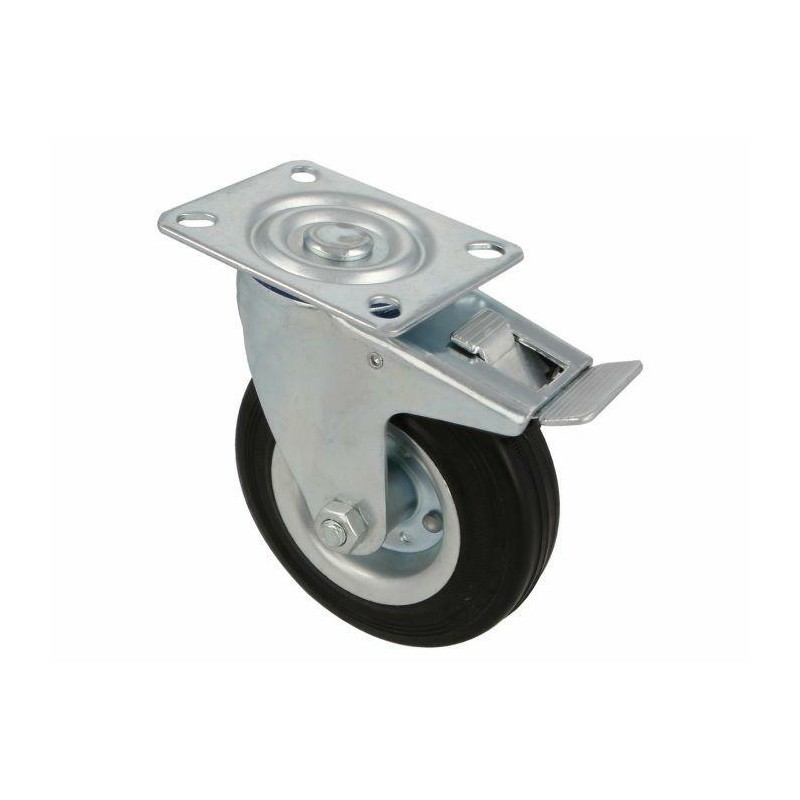 Kółko gumowe 125mm obrotowa płytka hamulec czarne 120kg mod.2523