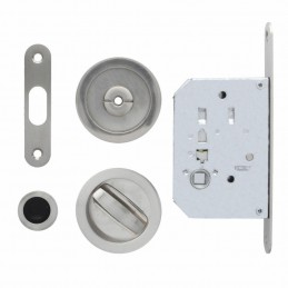 Zamek hakowy łazienkowy 50mm chrom mat + rozety okrągłe mod.607