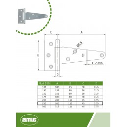 Zawias 550-250 T-owy cynkowany