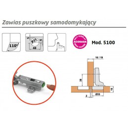 Zawias puszkowy 35mm samozamykający niklowany front bliźniaczy CLIP mod.5100