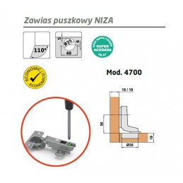Zawias puszkowy 35mm niklowany front wpuszczany mod. NIZA 4700