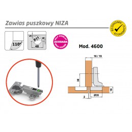 Zawias puszkowy 35mm niklowany front bliźniaczy mod. NIZA 4600