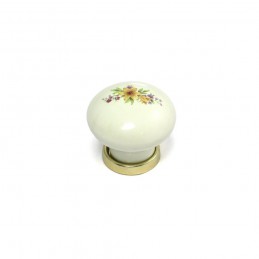 Gałka meblowa ceramiczna 25mm kremowa kwiatowy motyw Giglio Gialo IT-P59