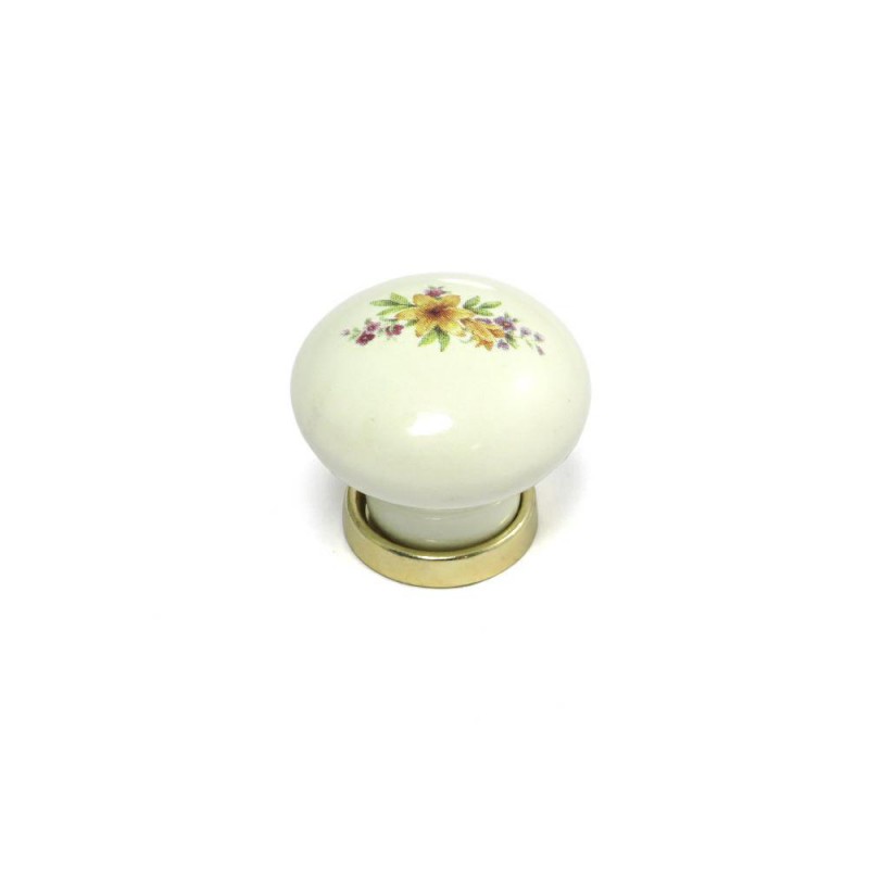 Gałka meblowa ceramiczna 25mm kremowa kwiatowy motyw Giglio Gialo IT-P59