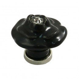Gałka meblowa ceramiczna 35mm czarny kwiat z cyrkonią IT-P31S