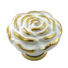 Gałka meblowa ceramiczna Róża 45mm biało złota IT-P41