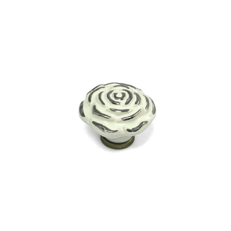 Gałka meblowa ceramiczna Róża 45mm kremowo srebna IT-P41