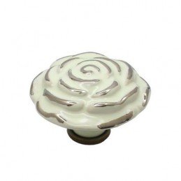 Gałka meblowa ceramiczna Róża 70mm kremowo srebrna IT-P40