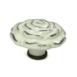 Gałka meblowa ceramiczna Róża 70mm kremowo srebrna IT-P40