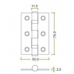 Zawias do drzwi 76x50mm stal chrom satyna splatany 2szt.
