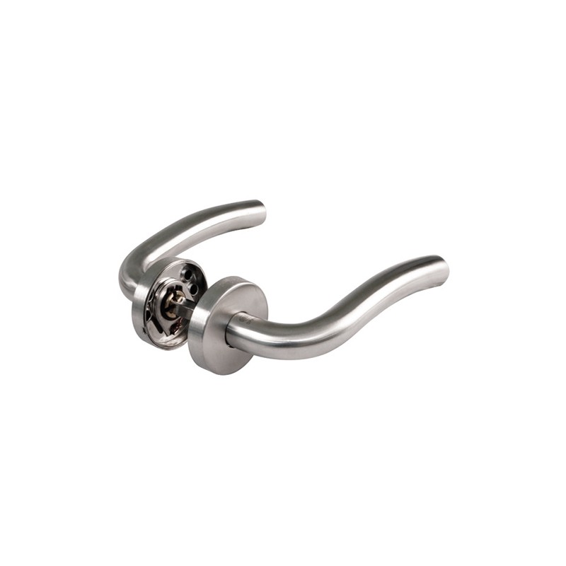 Klamka drzwiowa na okrągłych rozetach 52mm INOX mod. AMIG 19RX