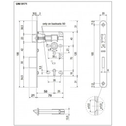 Zamek na klucz 70/50 chrom mat czoło 20x188 PATENT Piccola