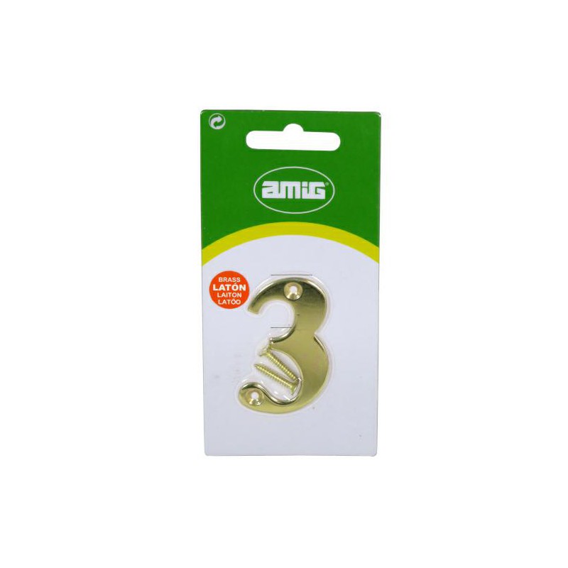 Cyfra 3 mosiężna 5cm przykręcana