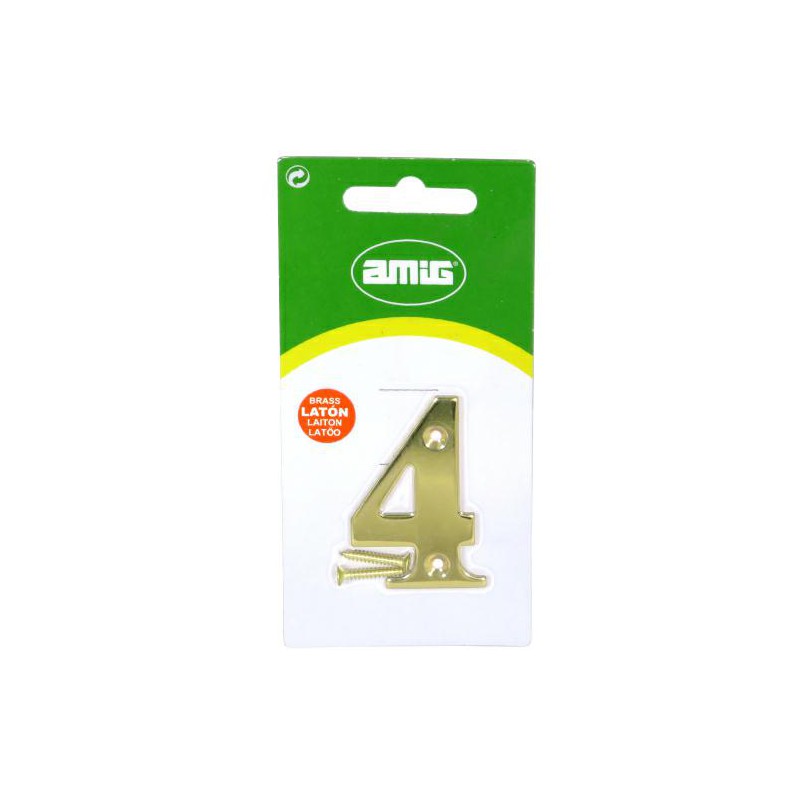 Cyfra 4 mosiężna 5cm przykręcana