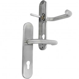 Klamka drzwiowa tzw. bezpieczna INOX na wkładkę 85mm długi szyld mod. 3PXB85 AMIG