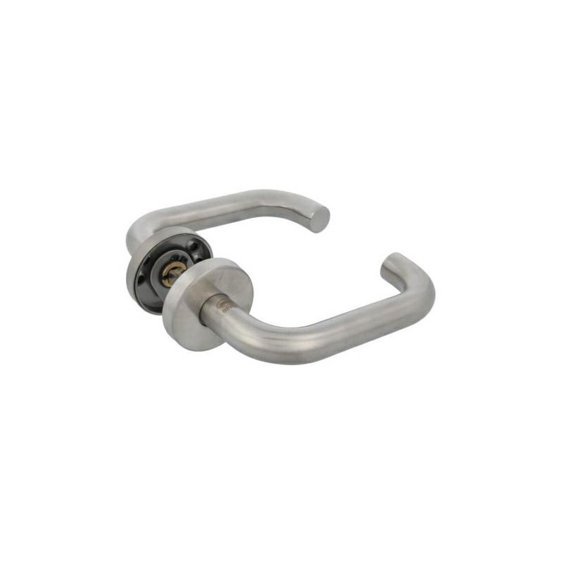 Klamka drzwiowa tzw. bezpieczna, stal nierdzewna INOX rozeta okrągła 52mm mod. 3RX AMIG